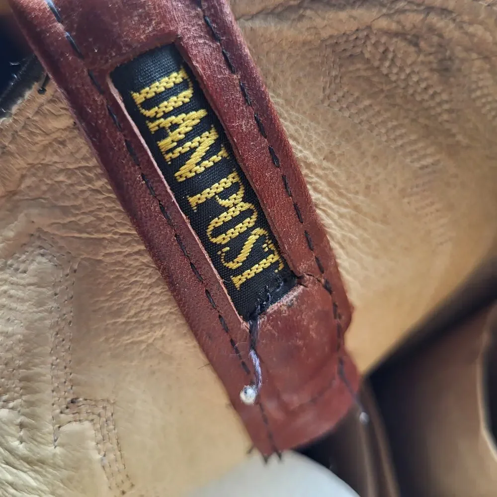 Vintage Dan Post Marlboro Soft Brown Leather Stitch Shaft Stacked Heel Men's 10D